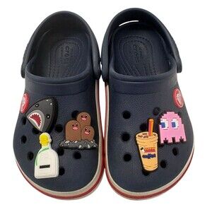 Crocs Crocband Clogs Kid Navy Blue & Red Rubber Slip-On Comfort C8 W/ Charms